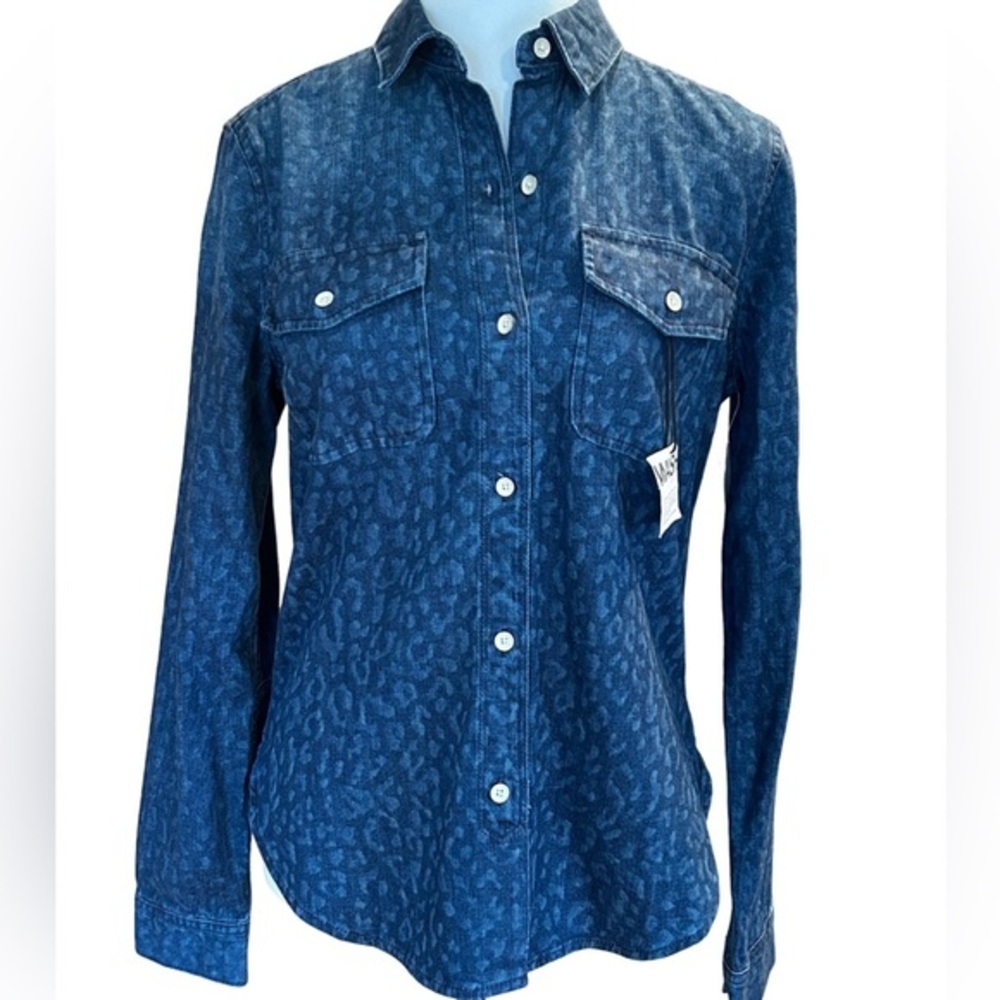 Gap 1969 Denim Western Style Faded Leopard Print Shirt - Size XS NWT